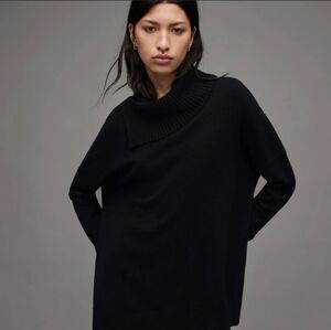 All Saints Hettie Asymmetrical Collar Charcoal wool‎ cashmere blend sweat…
